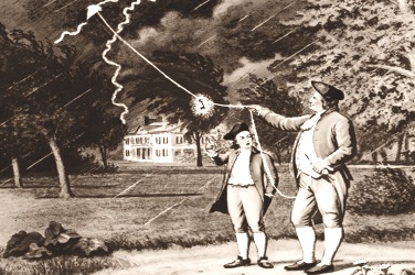 Бенджамин Франклин проводит свой опыт с молнией